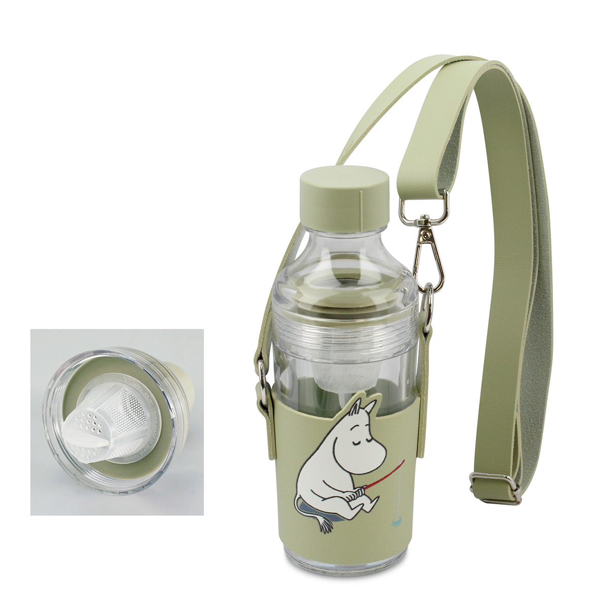 日本HARIO x MOOMIN 160ml 濾隔水樽和樽套 (粉綠色) -MMFIBP16GS