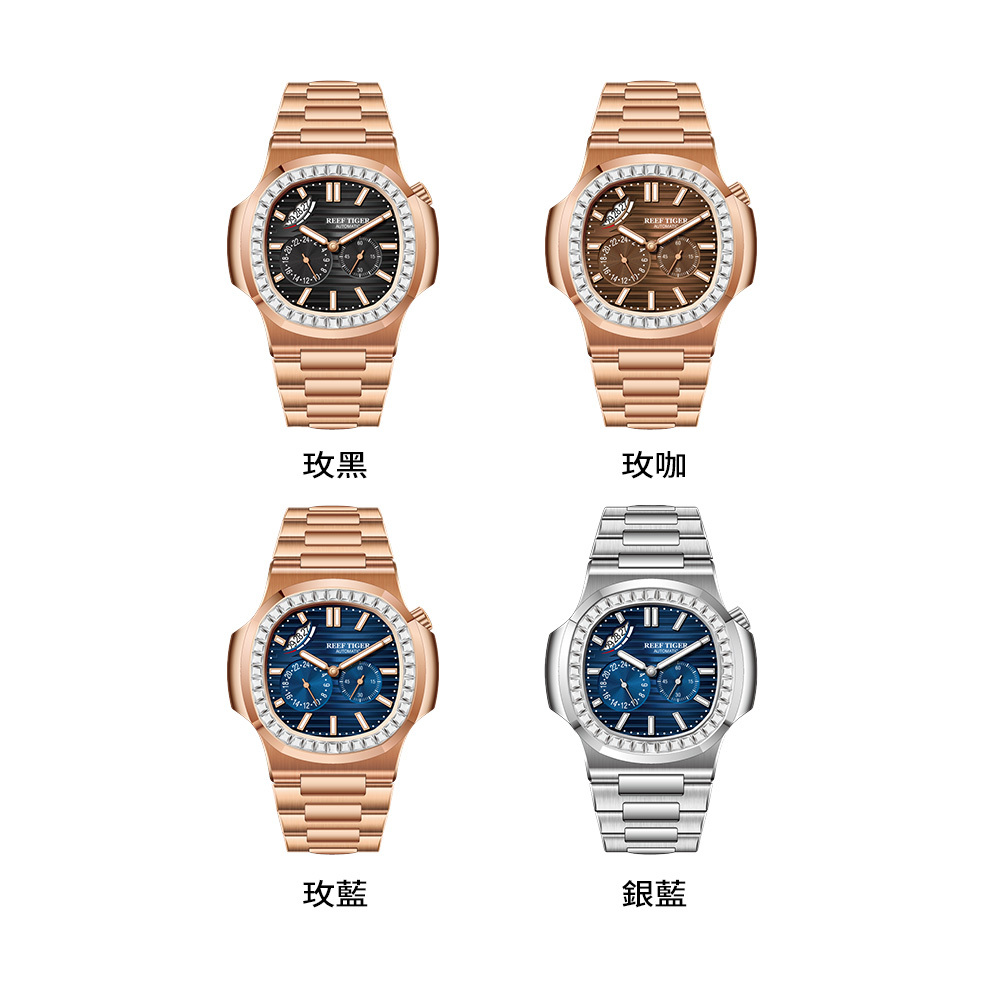 【Reef Tiger 瑞夫泰格】山峰系列 RGA2019 鸚鵡螺 真兩眼 晶鑽錶圈 計時 日期 夜光 機械 手錶