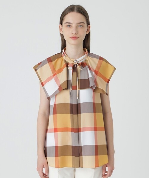 Blue Label Check Light Crossing Twill Cape Blouse