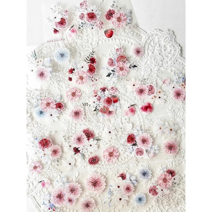 韓國 ggaggong．蜜桃花朵 6cm亮面PET紙膠帶  <只有整捲>