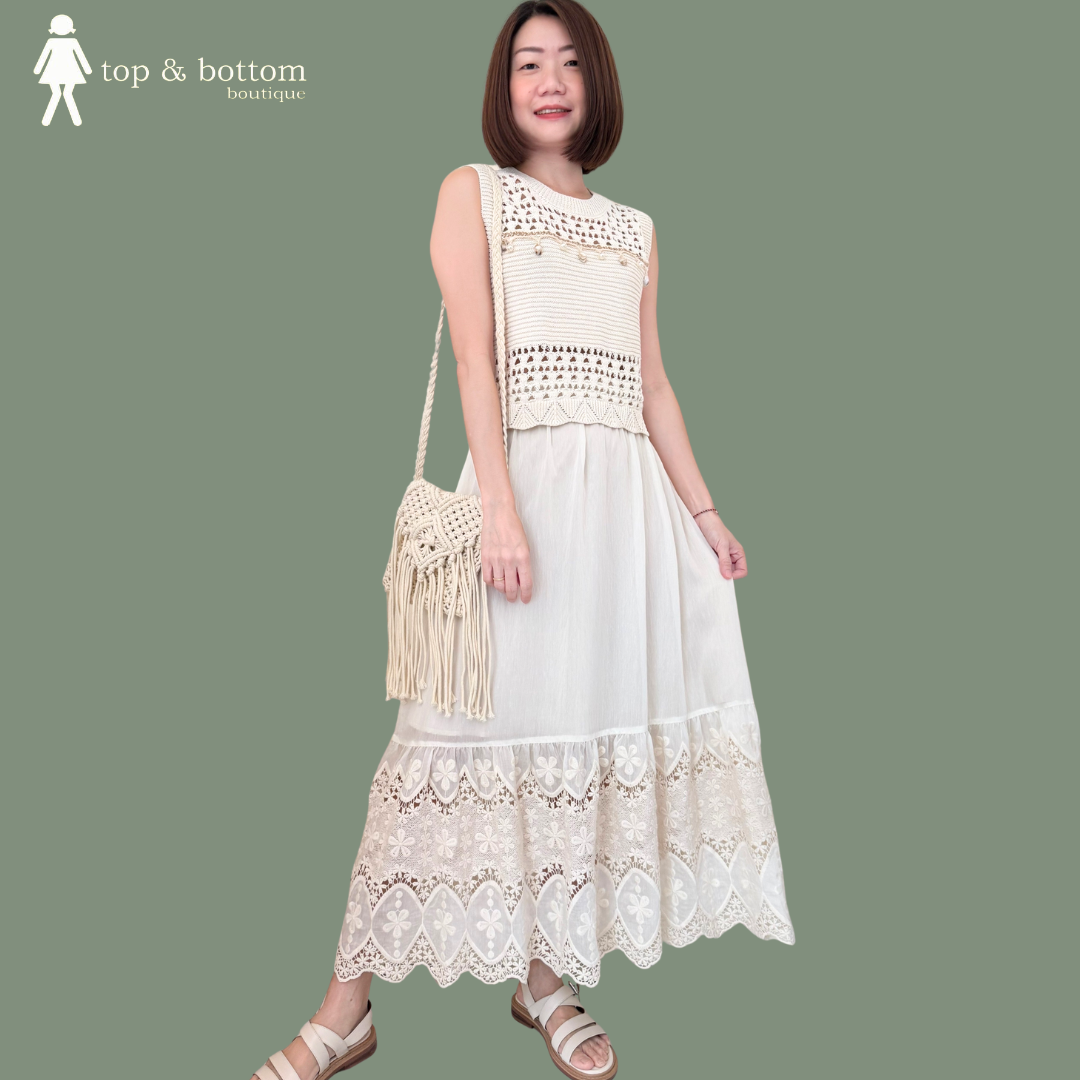 CROCHET BLOUSE & MIDI SKIRT SET SUIT