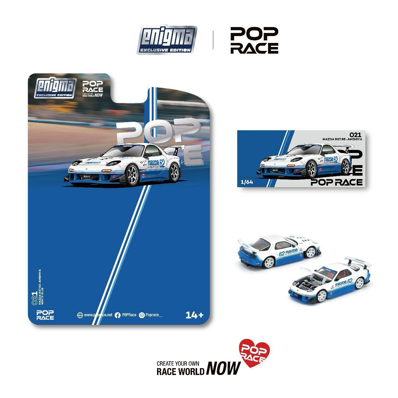 【預訂】Pop Race 1/64 Mazda RX7 (FD3S) Blue / White (PRE021)