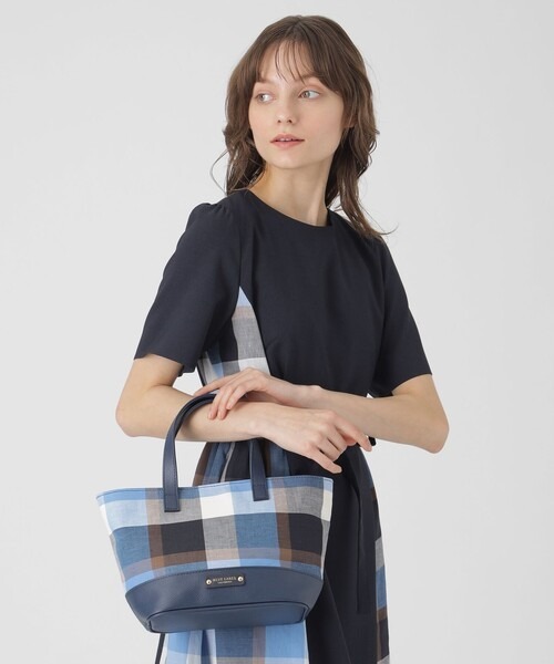 Blue Label  Check Cotton Linen Mini Tote
