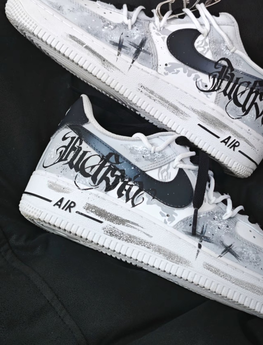 【訂製鞋款】NIKE AIR FORCE 1 AF1 暗夜主宰 雙鞋帶 塗鴉 歌德字 漸層 鍊條 CW2288-111(Team998-暗夜主宰)