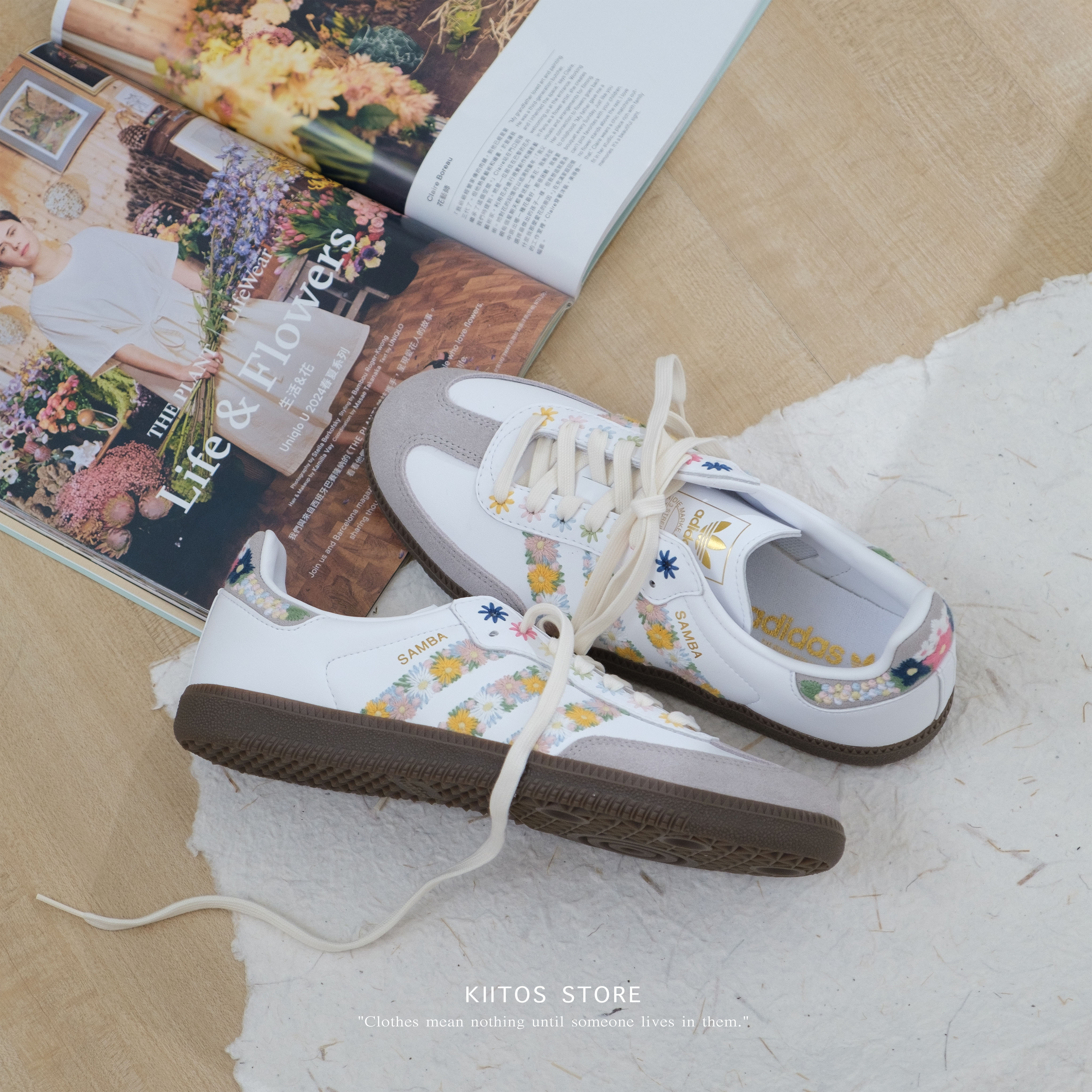 JUICE X ADIDAS SAMBA OG 刺繡花卉 花花 碎花 金標 白色 焦糖底 女鞋 HQ5155