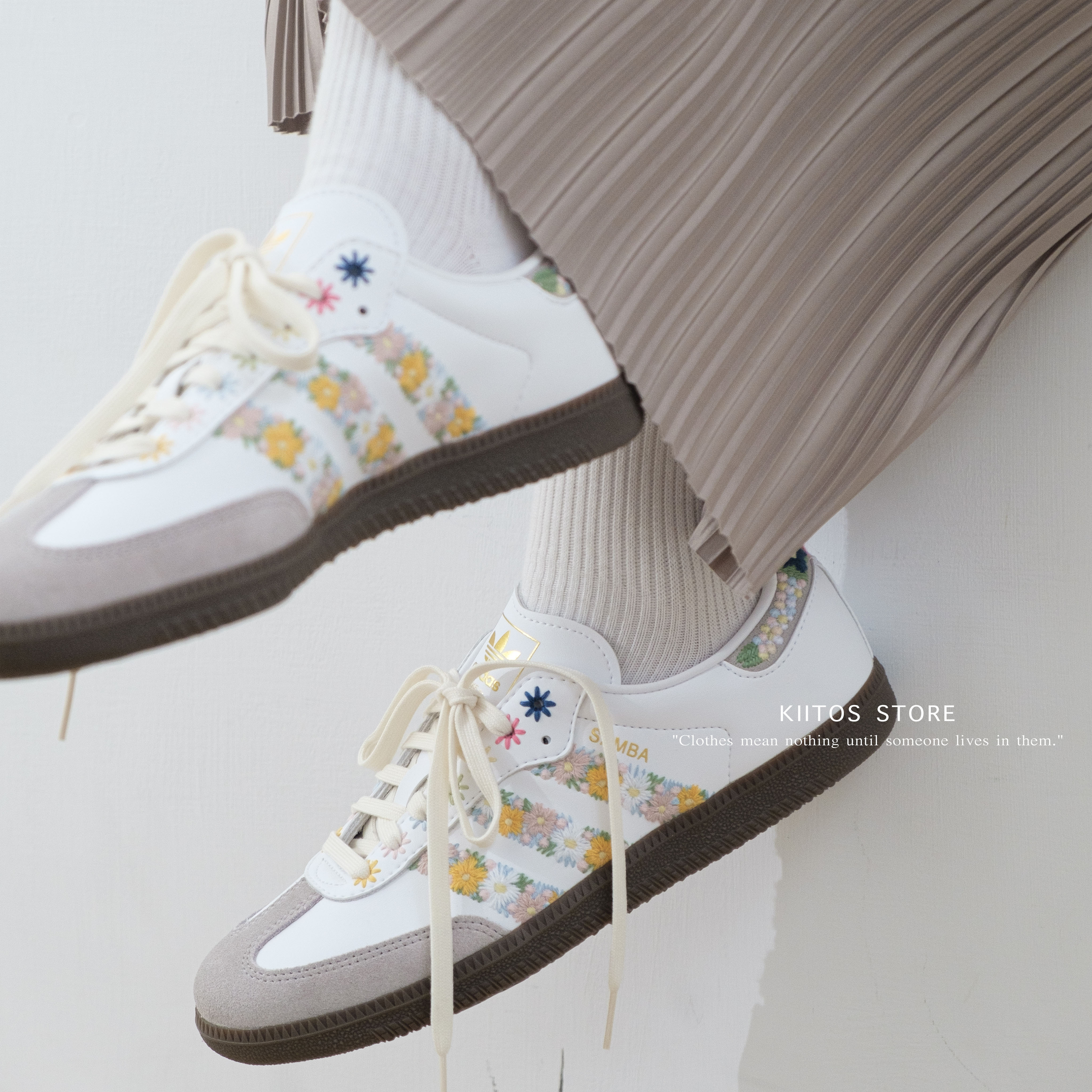 JUICE X ADIDAS SAMBA OG 刺繡花卉 花花 碎花 金標 白色 焦糖底 女鞋 HQ5155