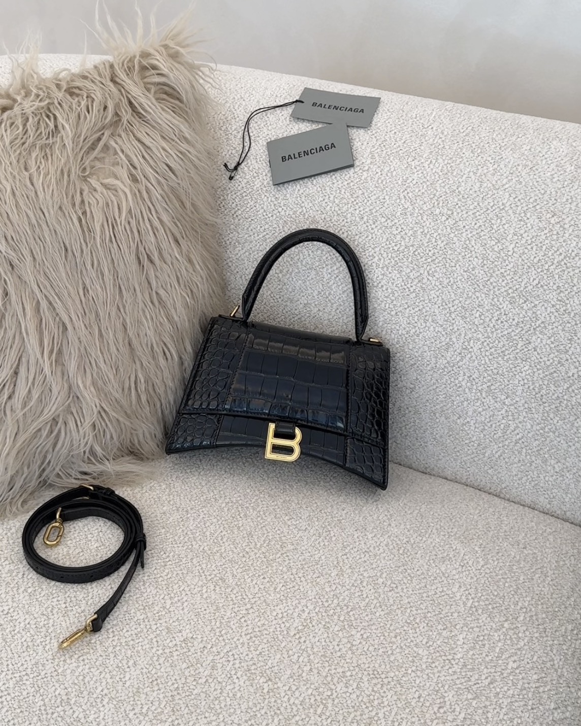 BALENCIAGA｜鱷魚紋沙漏包S號 黑金