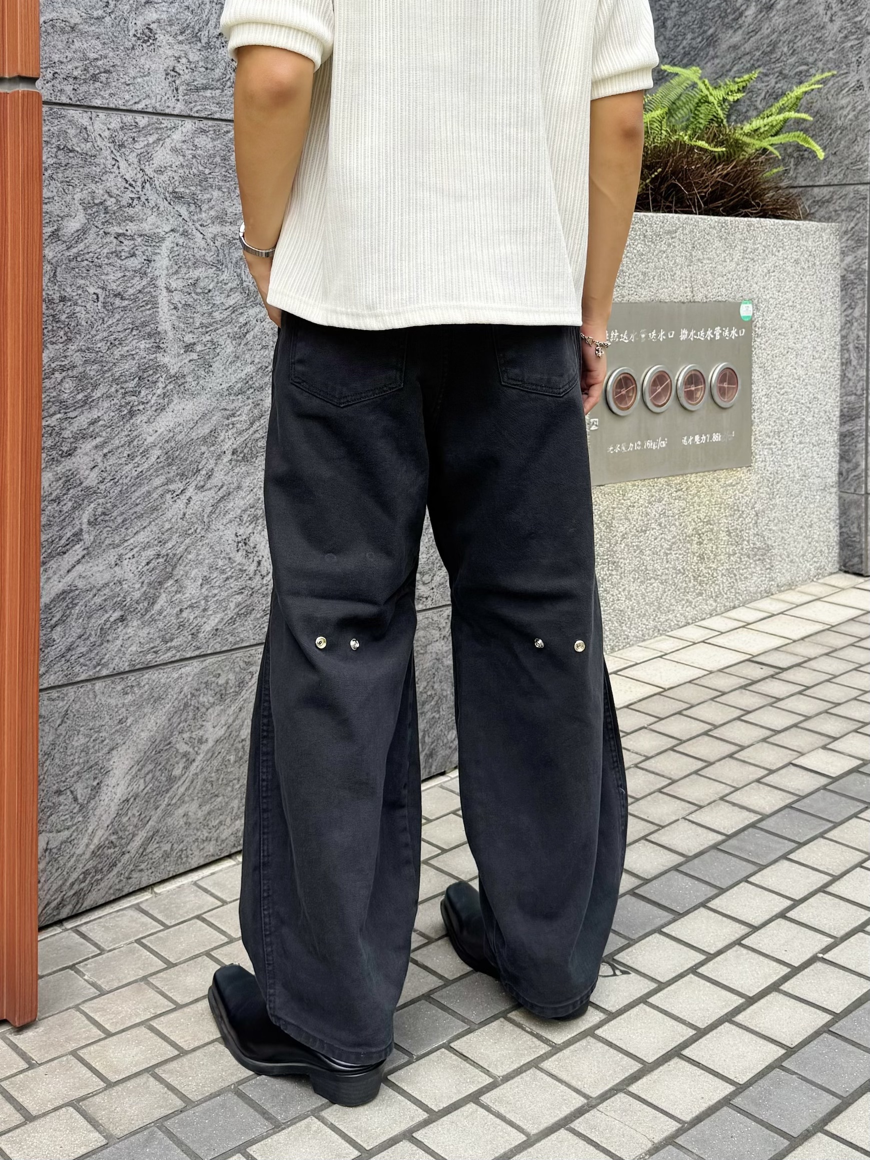 後調節牛仔闊腿喇吧褲