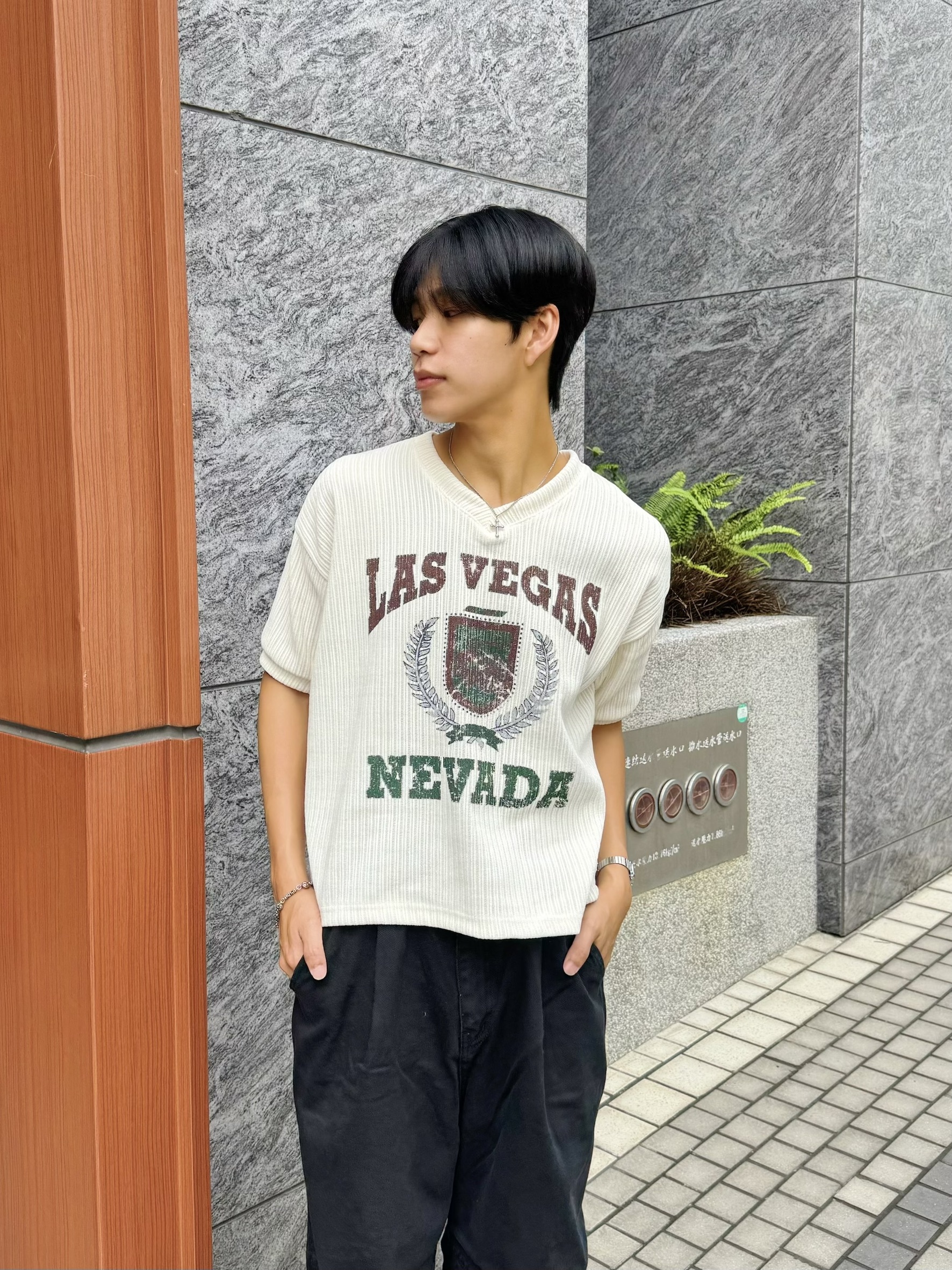 Las Vegas 絲絨印花V領短袖