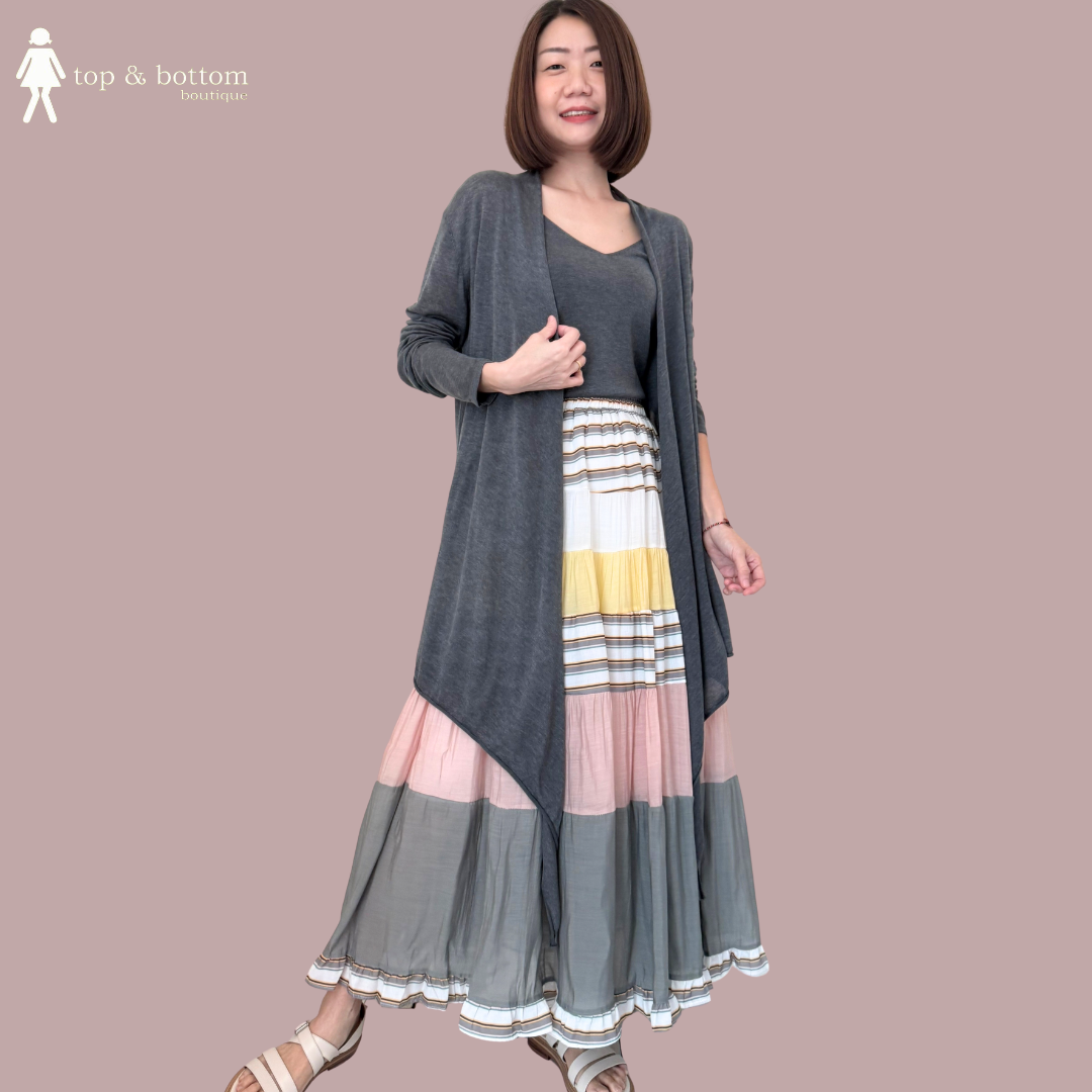 LONG SLEEVE LONG KNIT CARDIGAN WITH INNER CAMISOLE (2PCS)