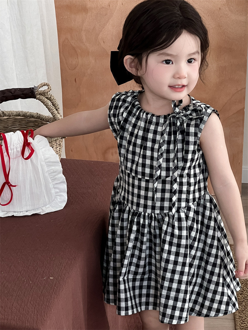 綁帶拼接格紋洋裝