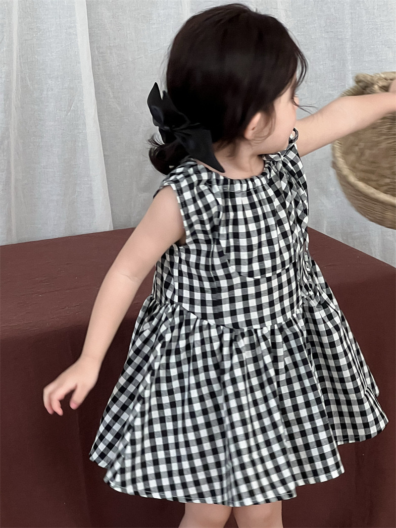 綁帶拼接格紋洋裝