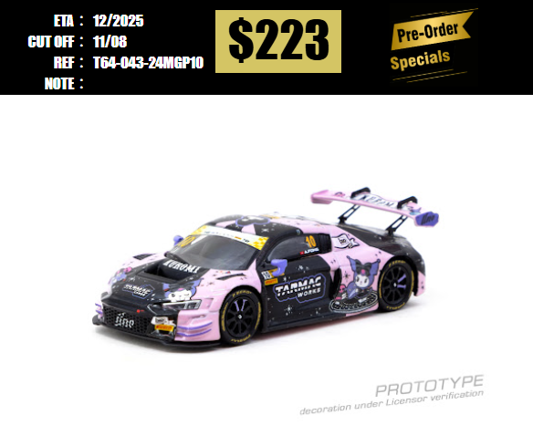 PO-$223 * TARMAC * 1:64 Audi R8 LMS GT3 evo II Macau GT Cup - FIA GT World Cup 2024 Uno Racing Adderly Fong Model Car + Trading Cards Combo Set [OD30/07]