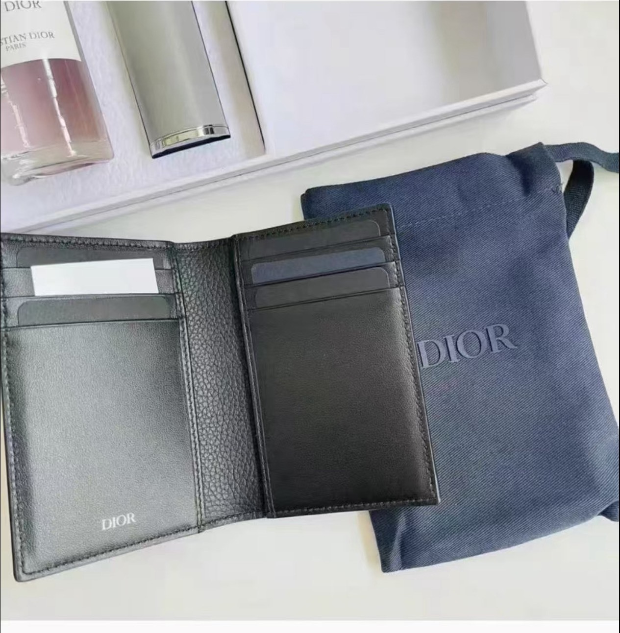 Dior 黑金荔枝紋皮革卡包 VIP限定