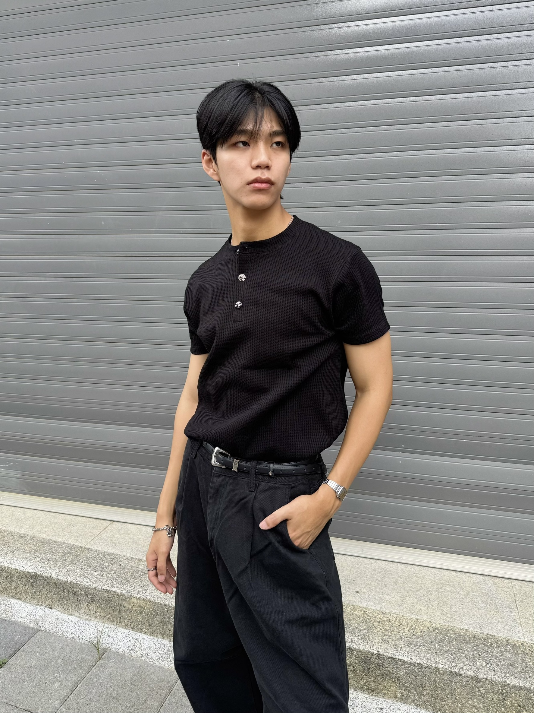 十字架金屬華夫格短袖