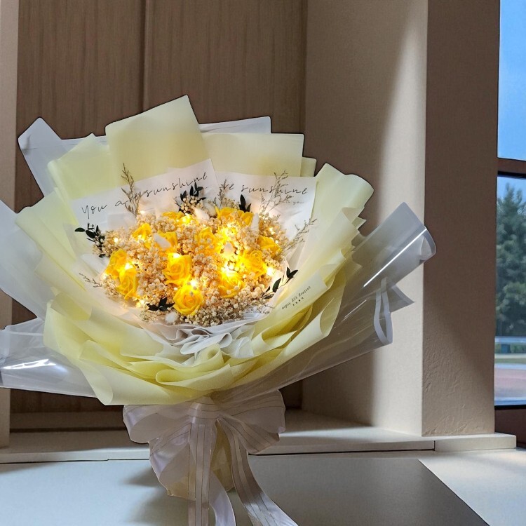 道歉花束,15朵黃色香皂玫瑰花束,Apology bouquet, 15 yellow soap roses bouquet