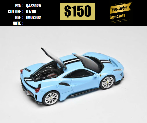 PO-$150 * ICHIBAN MODEL * 1:64 FERRARI 488 NOVITEC BABY BLUE [OD30/07]