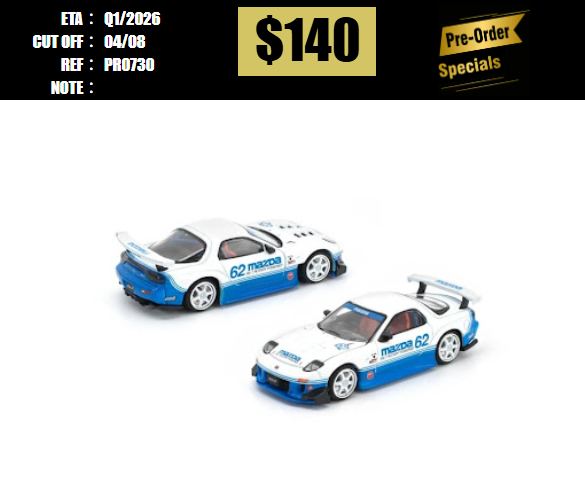 PO-$140 * POP RACE * 1:64 MAZDA RX-7 FD3S RE AMEMIYA WHITE BLUE [OD30/07]