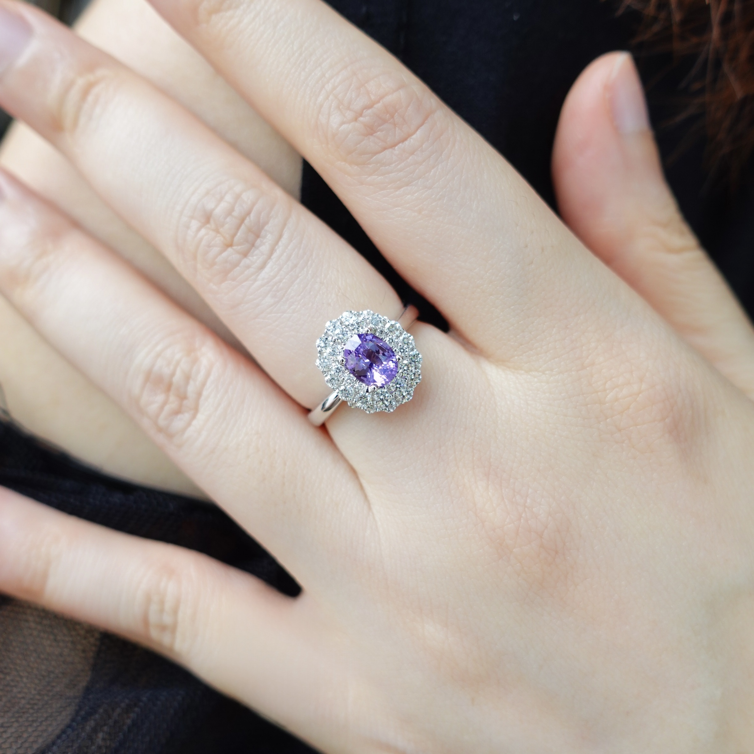 18K金無燒薰衣草紫色藍寶石鑽石戒指-配CGTL寶石鑑定證書