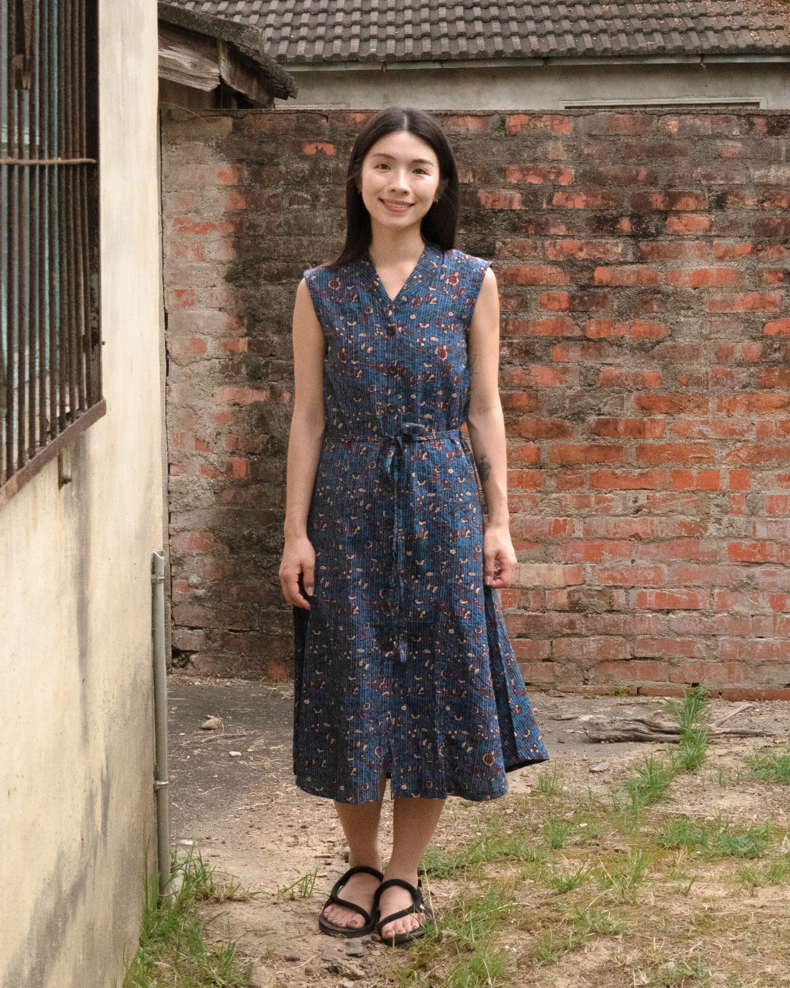 印度蓋染工藝親膚純棉 洋裝 - 藤蔓海藍