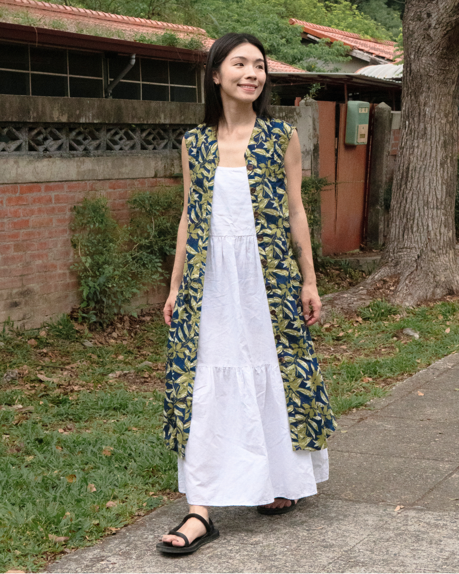 印度蓋染工藝親膚純棉 洋裝 - 竹葉