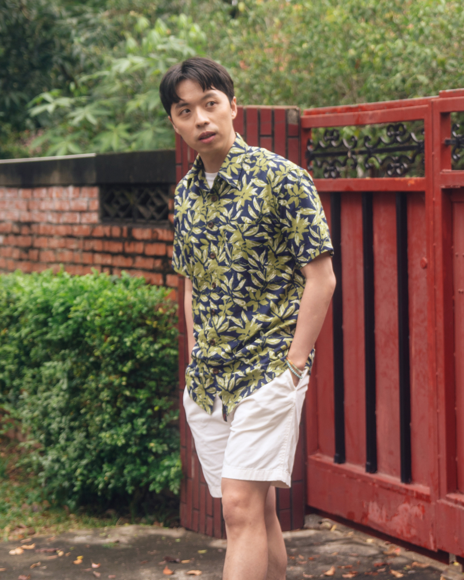 印度蓋染工藝純棉 襯衫 - 竹葉藍