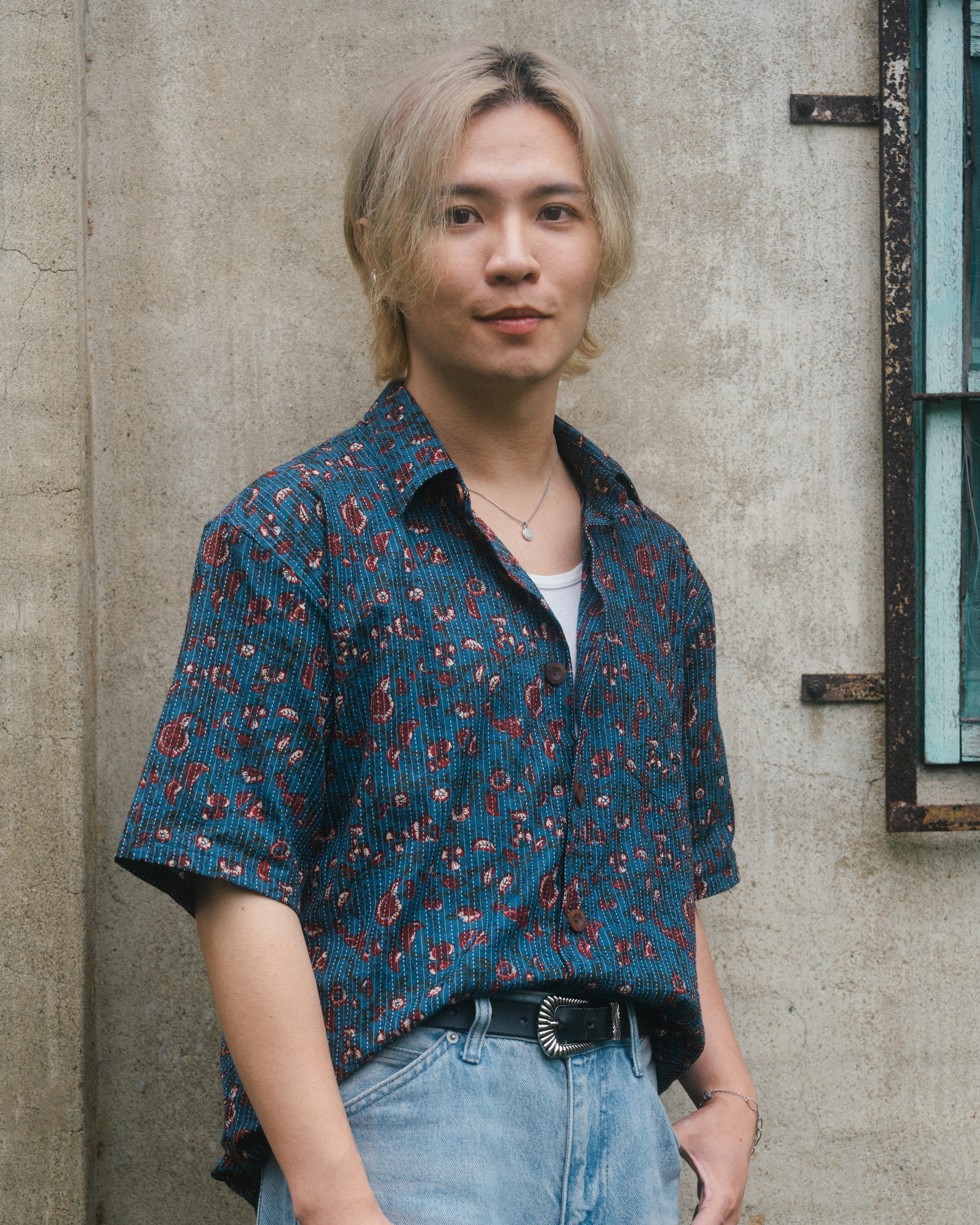 印度蓋染工藝純棉 襯衫 - 藤蔓海藍