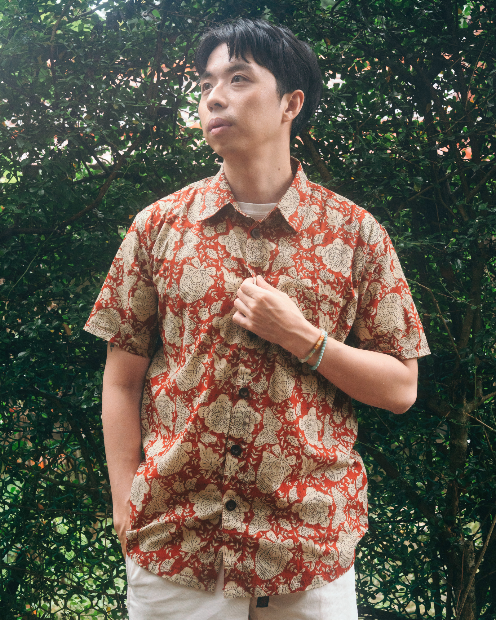 印度蓋染工藝純棉 襯衫 - 牡丹花