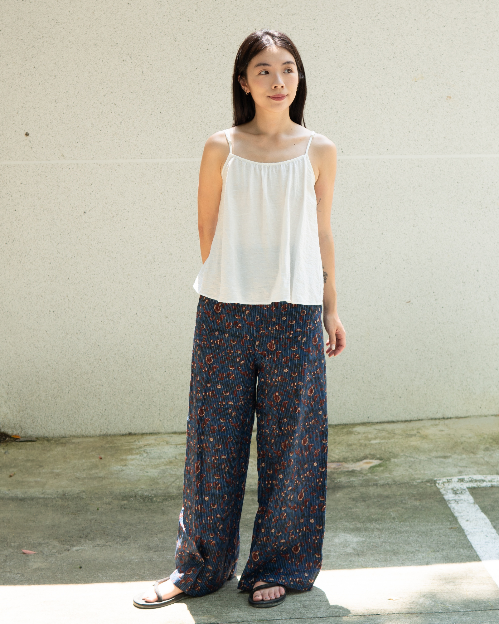 印度蓋染工藝親膚純棉 長褲 - 藤蔓海藍