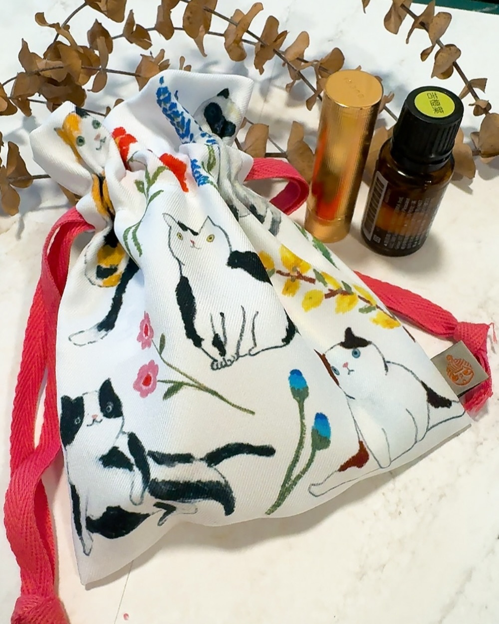 貓咪與甜點 迷你束口袋｜針線球