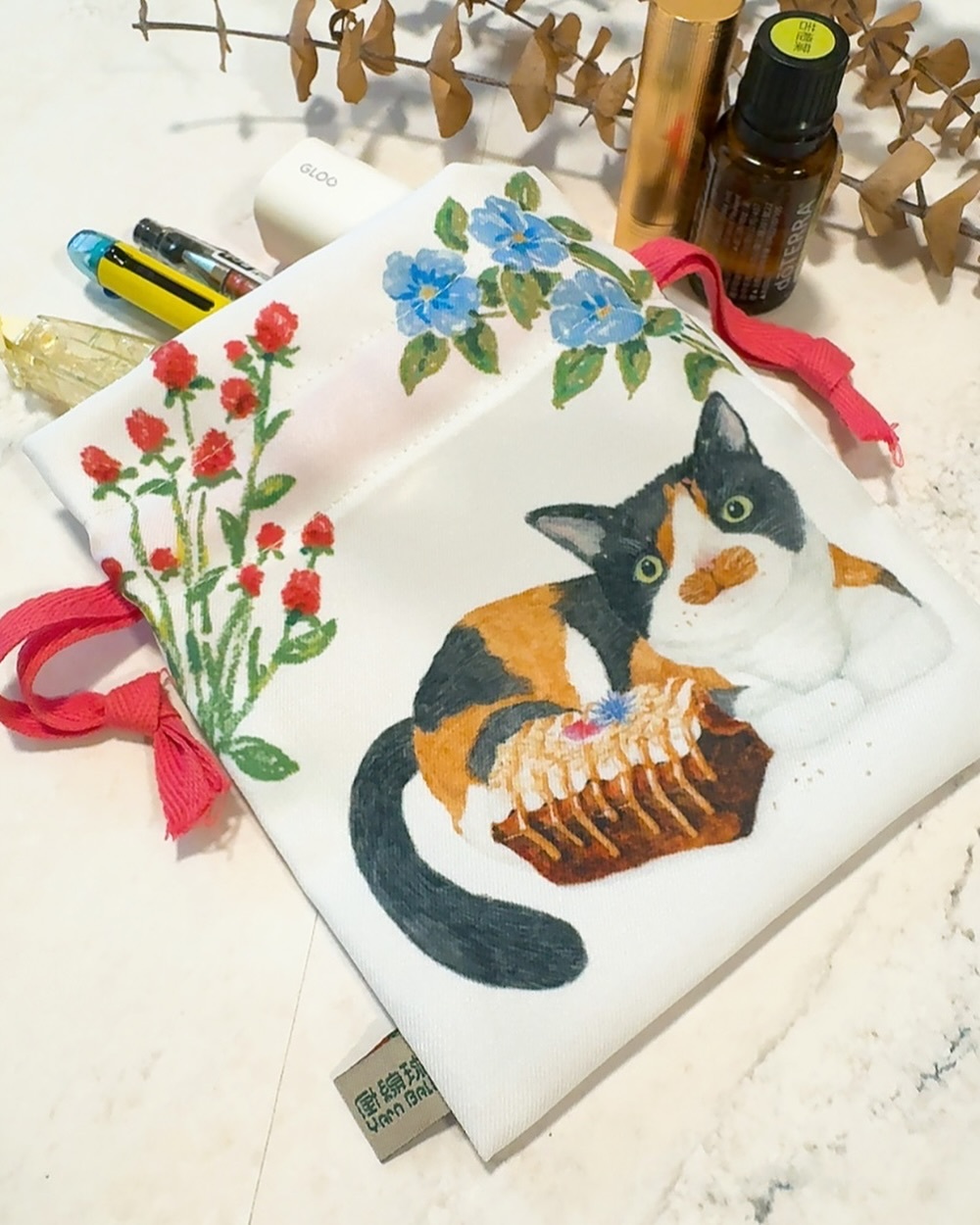 貓咪與甜點 迷你束口袋｜針線球