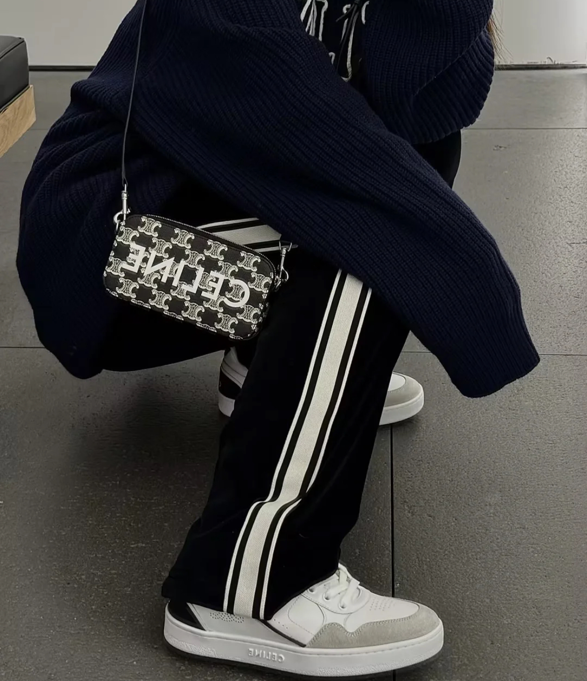 Celine Triomphe Canvas Two Tone camera bag Black