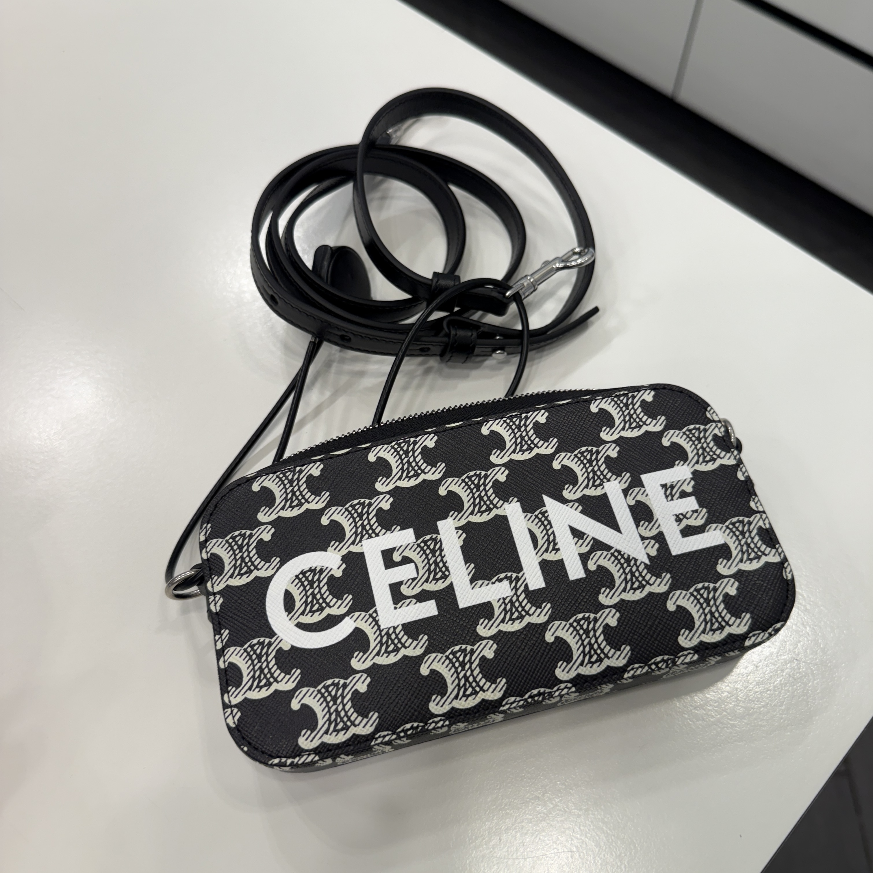Celine Triomphe Canvas Two Tone camera bag Black