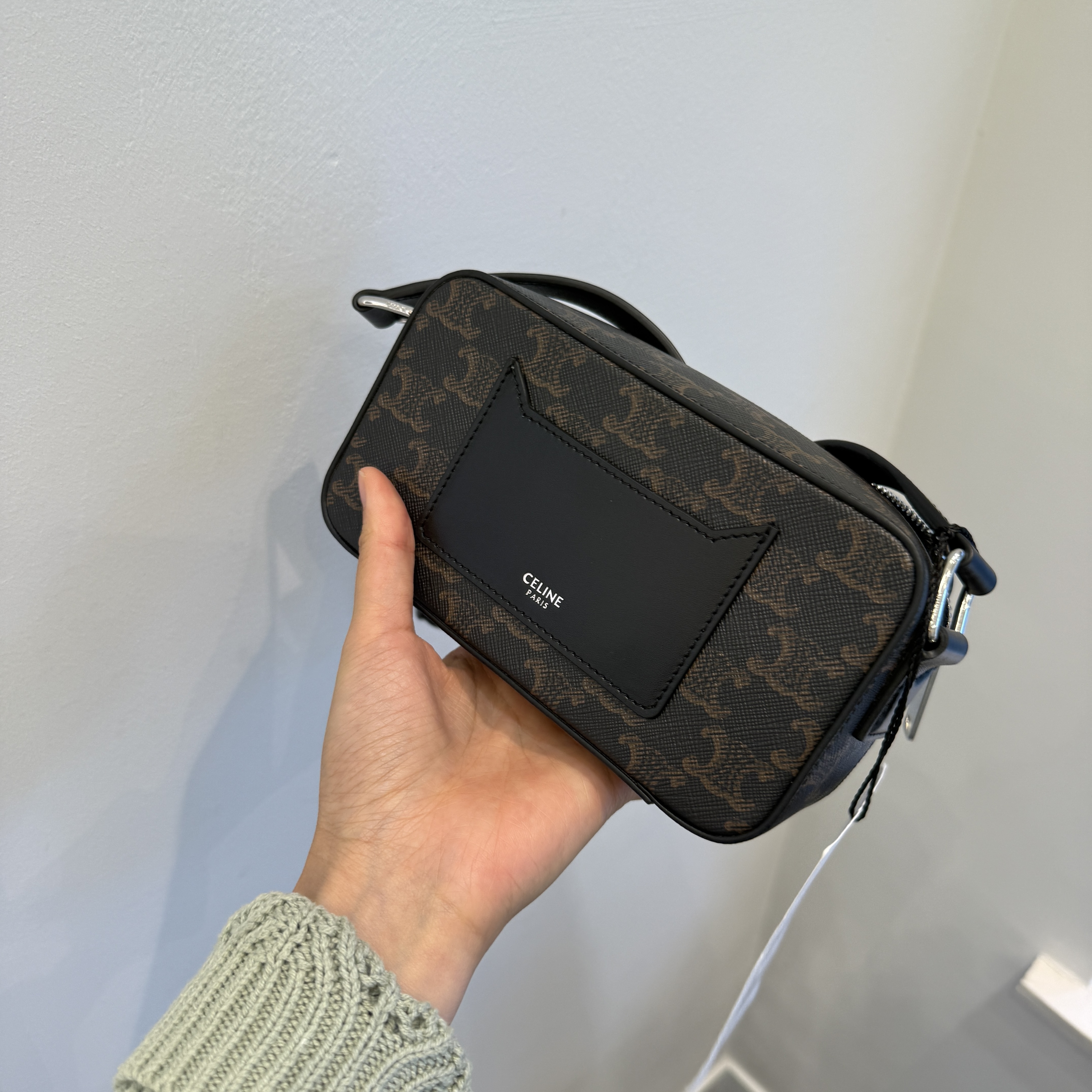 Celine Mini Triomphe Canvas Messenger box bag Black