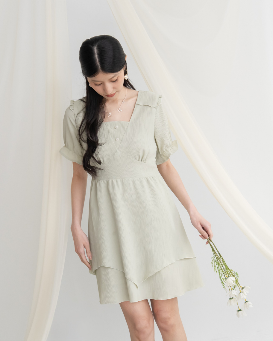 浪漫雙層荷葉公主袖洋裝（出清商品不可退換貨）