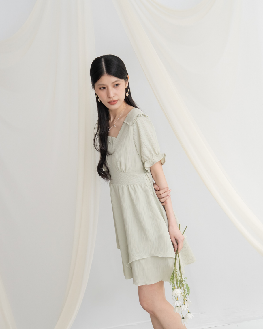 浪漫雙層荷葉公主袖洋裝（出清商品不可退換貨）