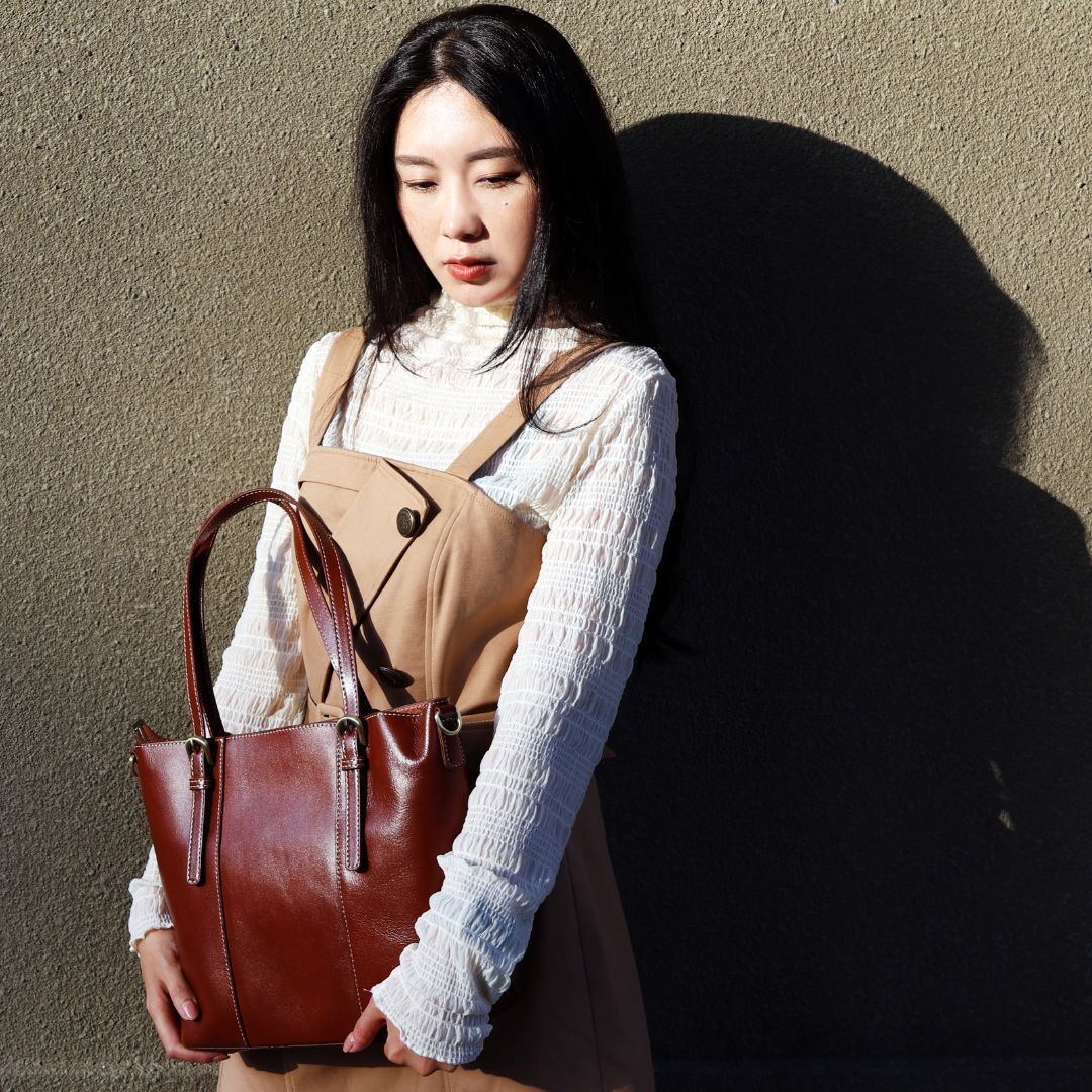 雪莉 - 油蠟方形包(真皮女包/大容量托特/可放A4)