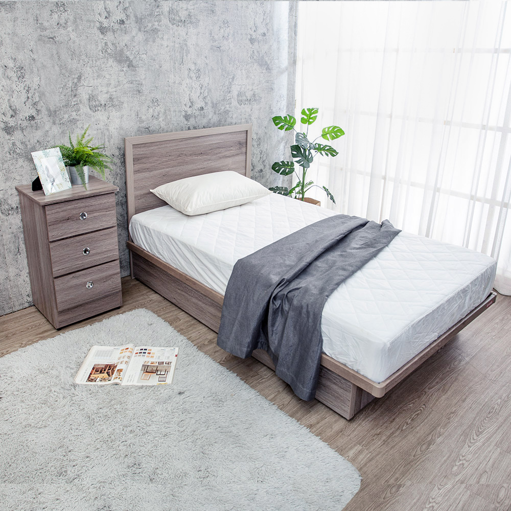 米恩3.5尺單人側掀床房間組-3件組-床頭片+側掀床底+三抽床頭櫃(六色可選-不含床墊)