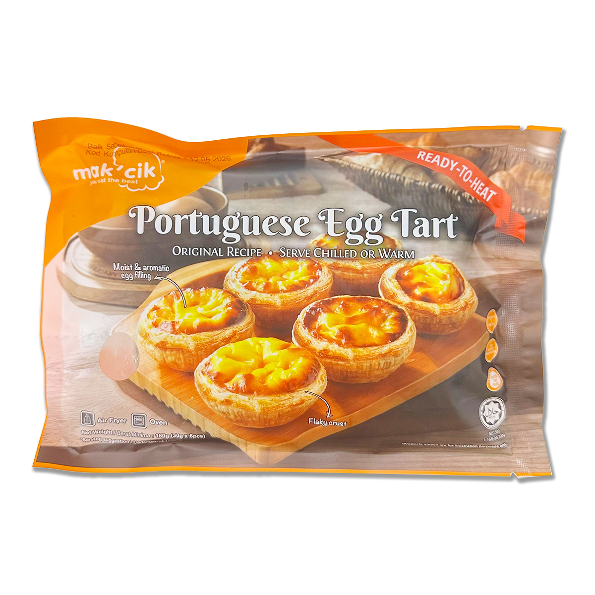 馬來西亞mak'cik葡式蛋撻(6個裝)｜葡撻｜加熱即食｜甜品(急凍-18°C)