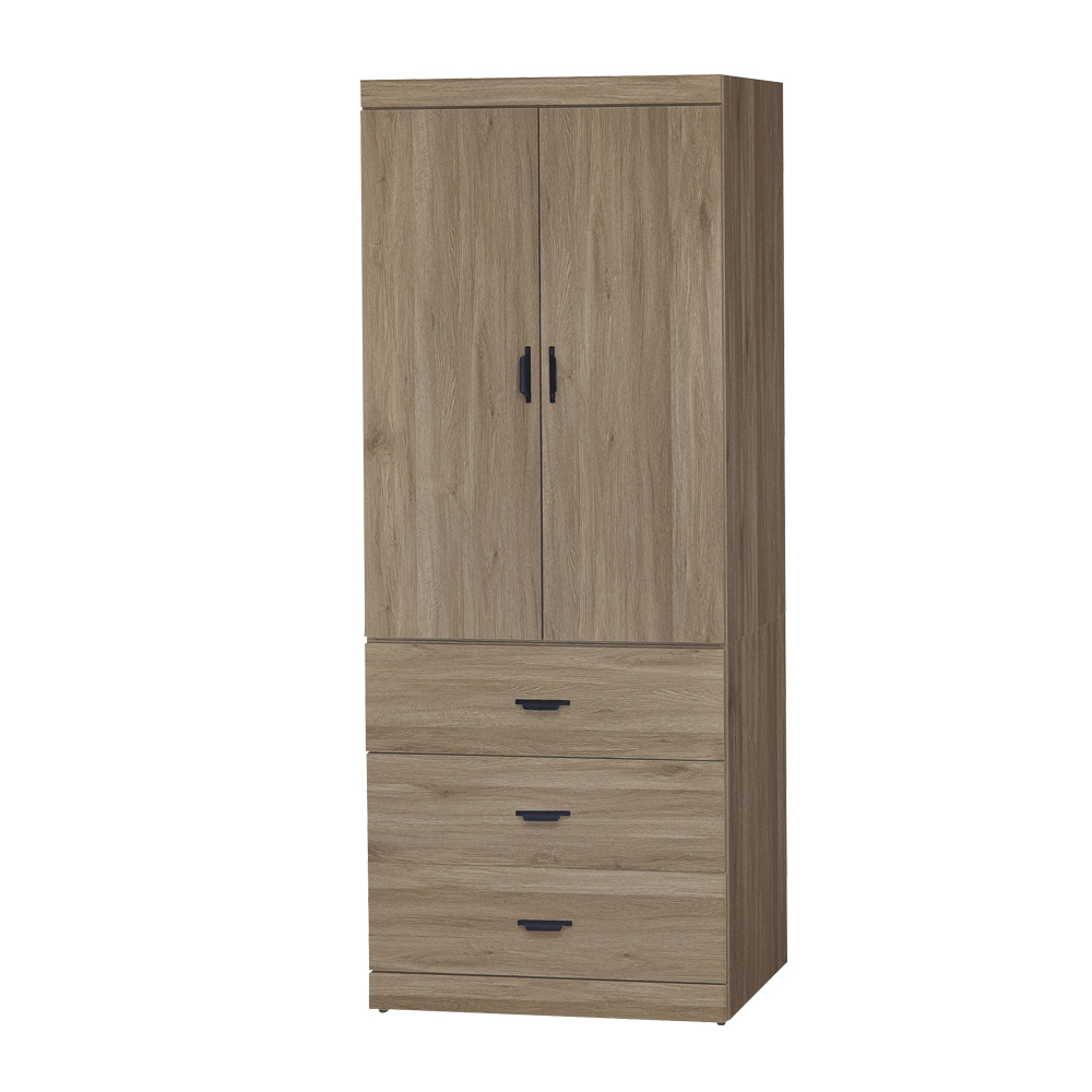 沃尼2.7尺二門三抽衣櫃-灰橡色