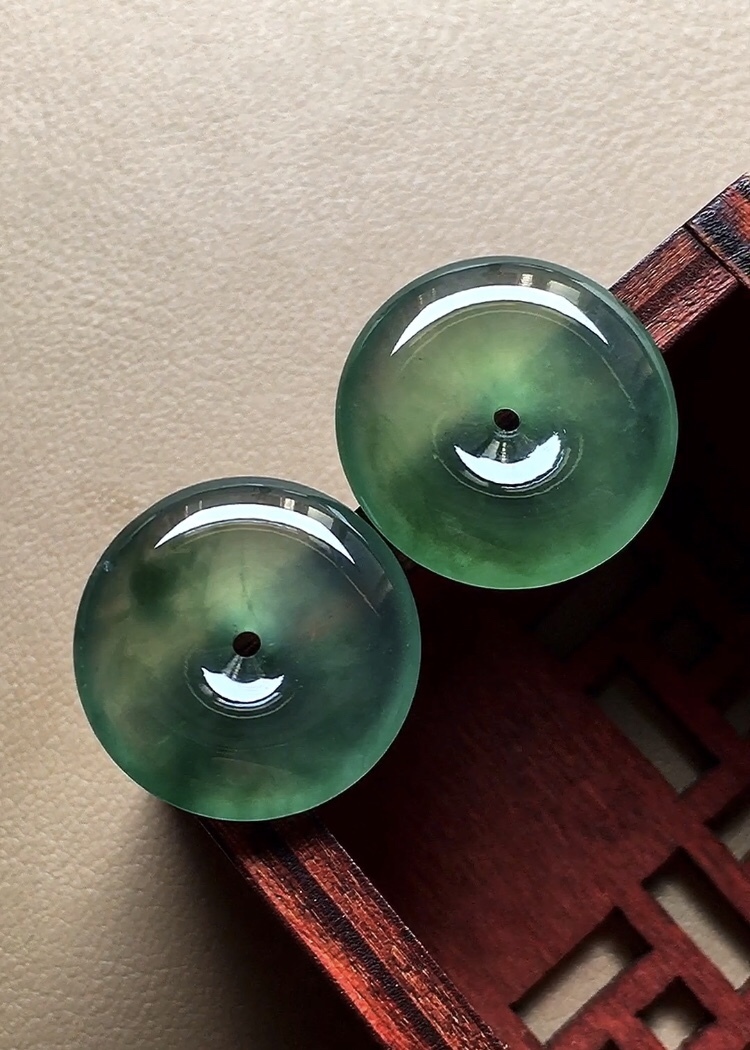 翡翠高冰晴水懷古一對 (17mm直徑),天然翡翠A玉, 緬甸玉, Jade, Jadeite