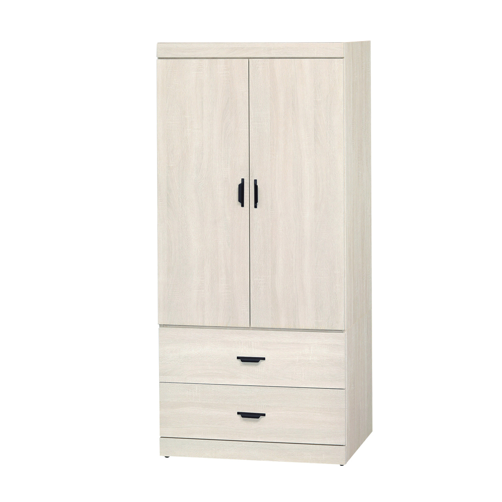 沃尼2.7尺二門二抽衣櫃-洗白色