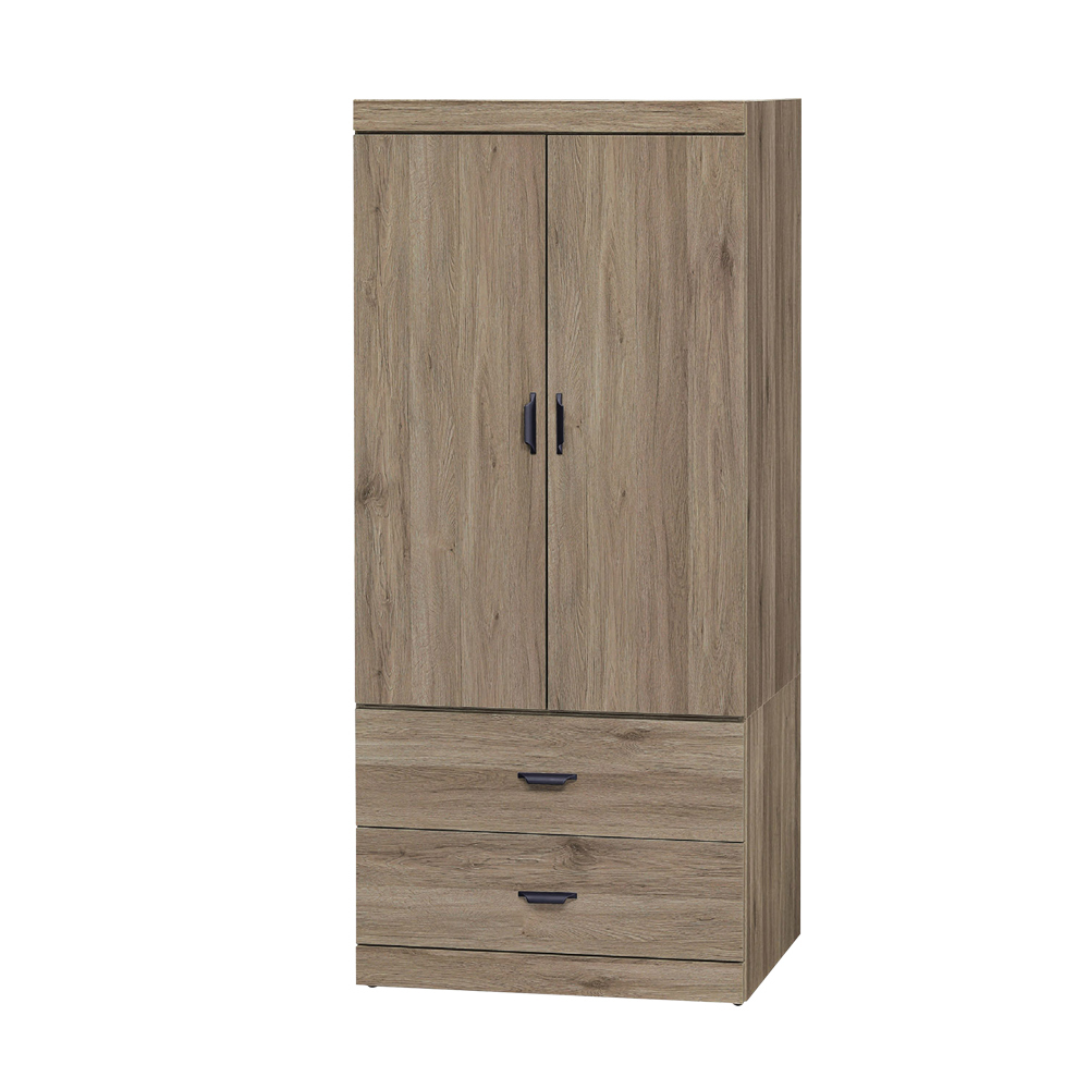 沃尼2.7尺二門二抽衣櫃-灰橡色