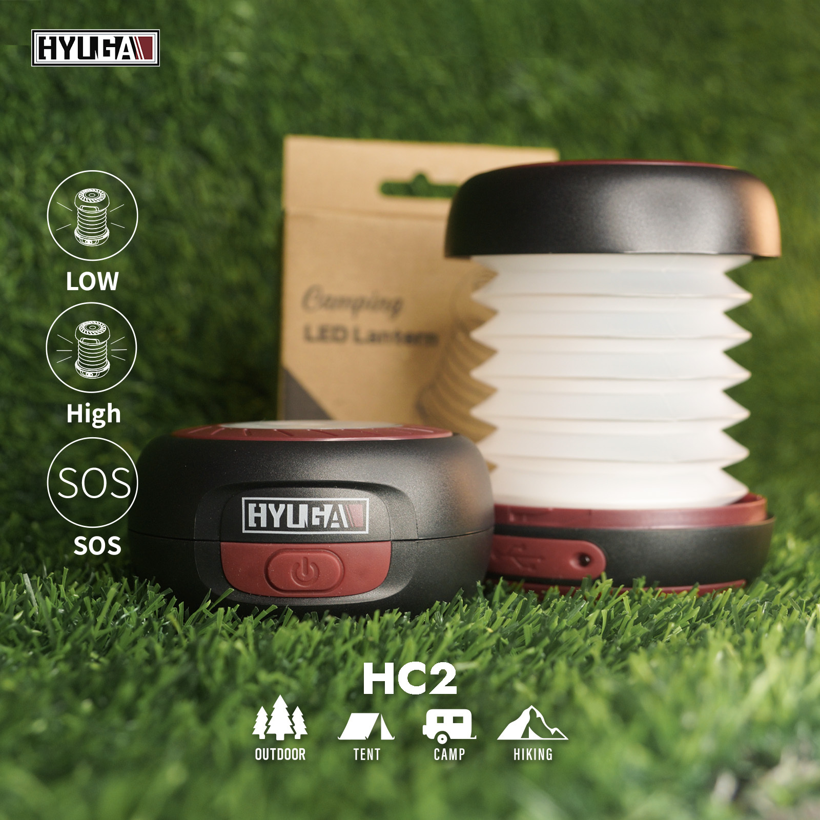 【HYUGA】伸縮折疊LED露營燈 雙模式充電 雙光源 復古輕時尚 睡帳小燈 氣氛燈 小夜燈 HC2