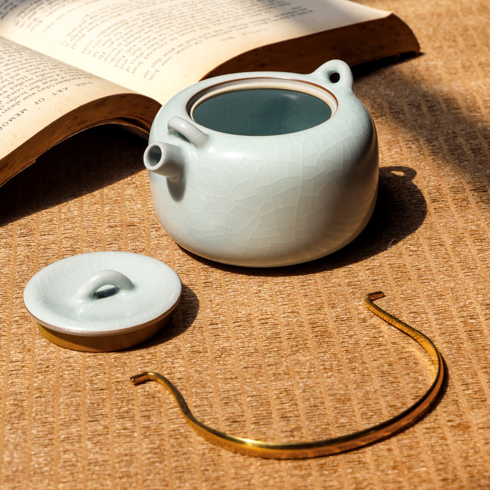 青瓷汝窯銅把提樑壺(190ml)｜陶瓷茶壺｜宜龍茶具Eilong