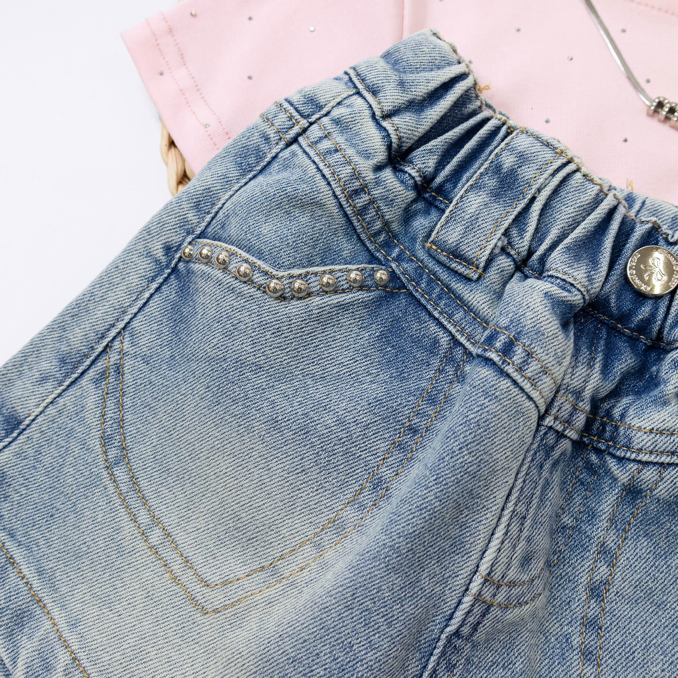 【H50663】心型口袋設計珠珠裝飾牛仔褲裙