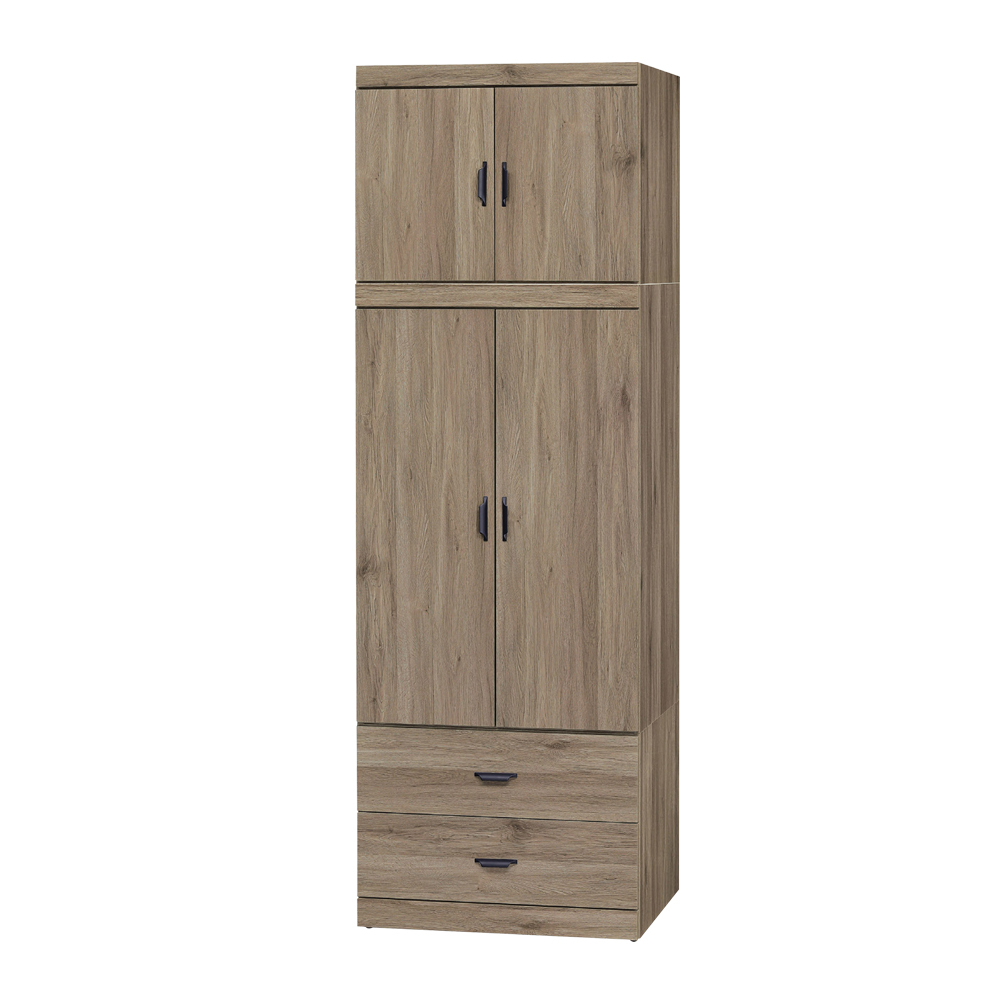 沃尼2.7尺二門二抽加高型衣櫃-灰橡色(衣櫃+棉被櫃)