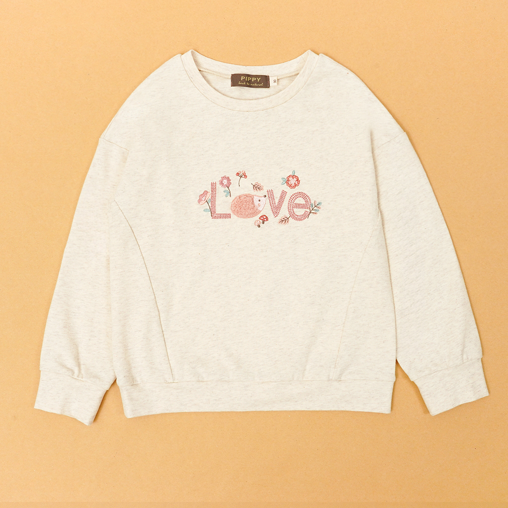 PIPPY 甜美田園字母刺繡圓領長袖上衣 米白