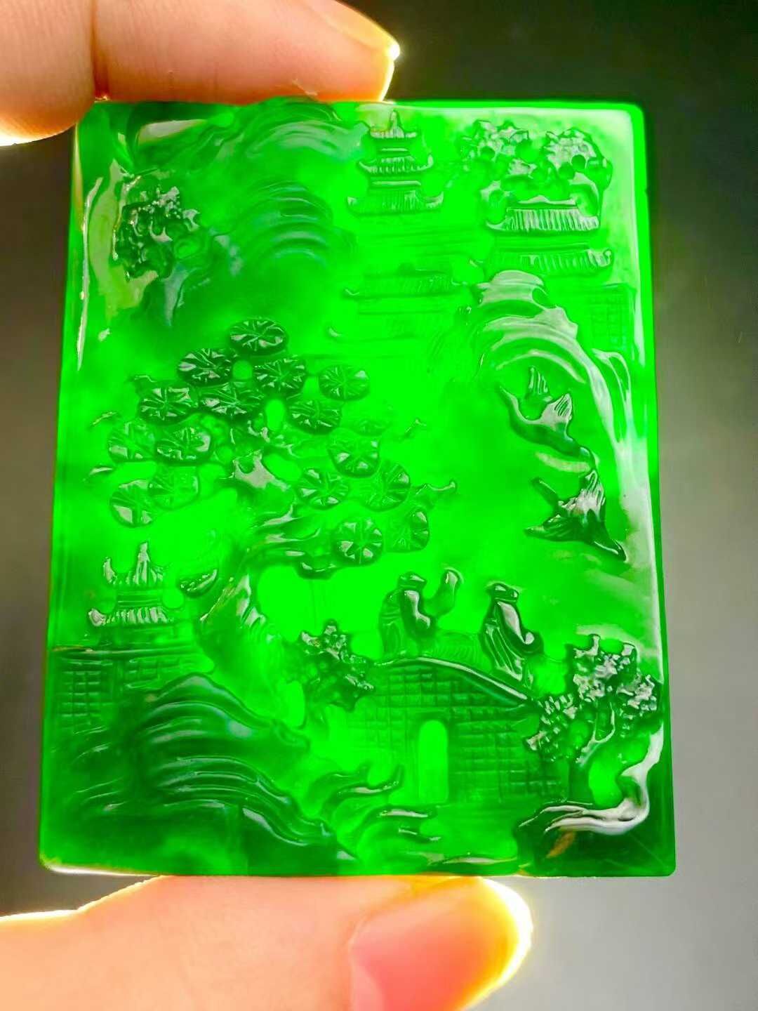 翡翠墨翠山水牌,天然翡翠A玉, 緬甸玉, Jade, Jadeite