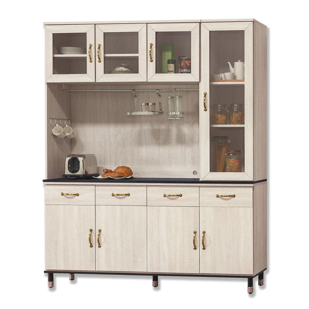 西菲5.3尺黑色石面收納高餐櫃/碗盤櫃/電器櫃(上座+下座)